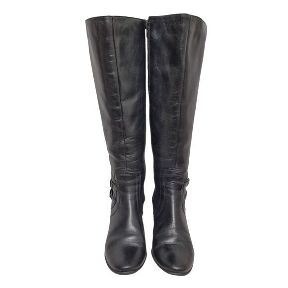 JOMET D Knee High Black Leather Boots US Sz 8.5 Stretch Calf Opening EU Size 39 - Picture 2 of 16